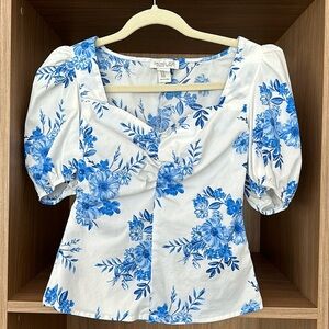 Rachel Zoe XS Blue and White Floral Blouse